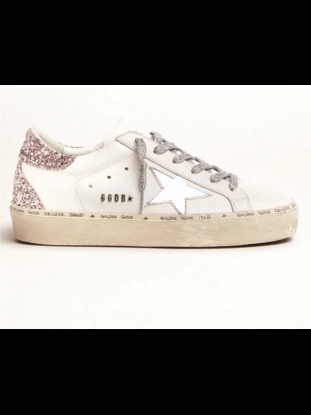 NEW Golden Goose Hi Star Sneaker Pink Glitter Heel Silver Star glitter laces